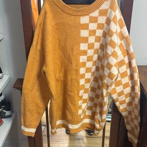 SHEIN Orange and White Checkerboard Sweater